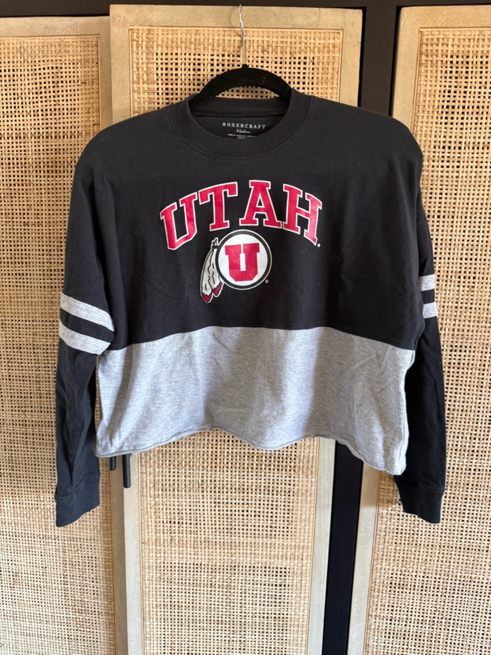 Utah Colorblock Black and Gray Cropped Sweatshirt